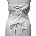 Mac Duggal  Sz 6 White Silk Blue Beaded  Ruffle Princess Gown Formal Prom Dress Photo 6