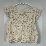 Ultra Pink  Ivory Crochet Knit Button Cardigan Large Boho Beach Summer Cottage Photo 6