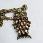 Source Unknown Vintage Rhinestone Owl Brass Tone Captivating Statement Trendy Necklace Photo 2