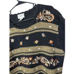 Vintage Jenny Black Gold‎ Embroidered Paisley Leaf Sweater Size Large Photo 3