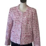 Nanette Lepore NWT Boucle Tweed Frayed Hem BlazerJacket Red and Pink Large Photo 1
