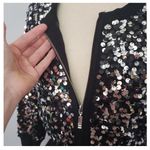 White House | Black Market Sequin Zipper Sweater Silver & Black Knit Bomber Jacket Photo 4