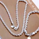 Elegant 925 Sterling Silver Rope Chain Necklace & Bracelet Set.New w/ gift box Photo 0