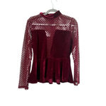 Charlotte Russe Women's Burgundy Velvet Mesh Peplum Blouse Juniors L Photo 9