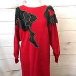 Two Vintage Sonia Dresses 1980's Handmade Knit Red & Black Dress & Black Size L Photo 3