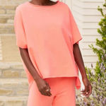 Frank & Eileen  Olive Capelet Coral Top Triple Fleece Funnel Neck Sweater Orange Photo 0