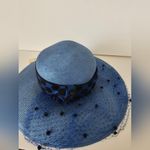 Joe Bill Miller Vintage Deadstock Blue Polka Dot Straw Round Wide Brim Straw Hat Photo 5