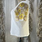 Alice Blue 1X White Textured Top Yellow Crochet Floral Sleeve Boho Cottagecore Photo 4
