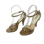 Prada Jeweled Satin Ankle Strap Heels Gold Bow Embellished Sandals 37 Photo 2