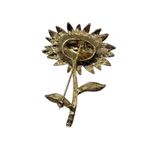 Gold Tone Sunflower Brooch Pin Rhinestone Center Floral Jewelry Photo 1