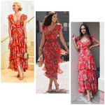 WAYF  Chelsea Tiered Ruffle Maxi Dress Red Tropical Flutter Sleeves Floral NEW 1X Photo 3