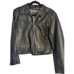 Womens Black Leather Jacket With Zip Front & Pockets By Saguaro Size M Size M Photo 0