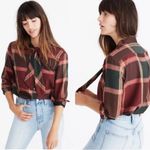 Madewell  Plaid‎ Tie-Neck Button-Down Cowgirl Western Shirt in Cherry Wood XXS Photo 1