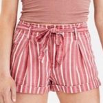 American Eagle High Rise Linen Red White Striped Paperbag Short Shorts 4 Photo 1