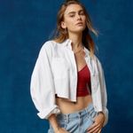 BDG Urban Outfitters Corey Cropped Button-down Shirt Classic White Size Large Photo 2