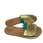 Kate Spade  Ibis Embroidered Pineapple Slide Sandals‎ In Gold Size US 9 Photo 4