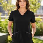 FIGS Women's Black Scrubs Shop V-Neck Medical Nurse Work Short Sleeve Small Photo 1