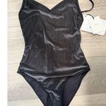 ONIA Jane Ribbed Black Velvet Luxury One Piece Swimsuit $185 Small Photo 1