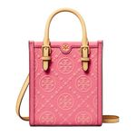 Tory Burch RARE Mini T Monogram Embossed Leather Bag Tote Crossbody Pink Photo 0