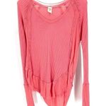 Free People Catalina Pink Waffle Knit Raw Hem Boho Beach Long Sleeve Thermal Top Photo 2