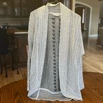 Pink Rose Soft Comfy Crochet Cardigan Sweater Long Gray White Blend Photo 6