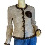 Anne Klein BROWN & BEIGE TWEED W/CHIFFON TRIM WOOL BLEND BLAZER (4) Photo 0