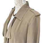 Trouvé Drape Front Lightweight Trench Coat Jacket Floral Scarf Accent Size Large Tan Photo 5