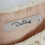 Darling Lace Skater Dress Medium White Nude Swing Skirt Lined Raw Hem Mini Tan Photo 1