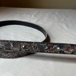 Vintage Floral Glitter Lace Bonded Leather Belt Beaded Edge Silver Buckle 30 Gray Photo 5