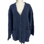 J.Crew Relaxed Cable knit Cardigan Merino Blend Sweater Navy Size L-XL NWT Photo 4