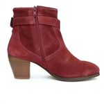 Diba Leather Sleek Ankle Bootie Low Boots Side Zip/Buckle Burgundy 8.5 M Red Photo 2