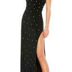 Mac Duggal Slit Gown V Neck Plunge Strappy Low Back Dress Black Size 2 NWT Photo 0