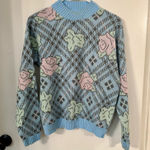 Diane Von Furstenberg Vintage  Floral Patterned Blue Sweater Photo 0