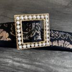 Vintage Tapestry Belt Womens Small Pearl Square Buckle Floral Made USA 90s‎ Black Photo 2