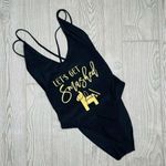 Let’s get smashed funny Pinata black one piece bathing suit swimwear swimsuit l Gold Size L Photo 1