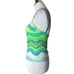 Gottex ‎ Tankini Top Womens 10 Green Abstract Print Swimwear Retro Chain Straps Photo 2