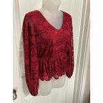 Source Unknown NWT Women's Red Lace Peplum Crop V Neck Long Sleeve Blouse Top Medium Party M Photo 7