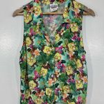 SpongeBob Fun Tropical Print Button Down Tie Front Sleeveless Top Size XL Green Photo 0