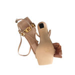 Good American  Beige Chain Strap Sandals Heels Size 7 NEW NWOB Photo 1