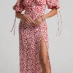 Showpo. Red and White Ditsy Floral Red Dress Midi Slitted Dress Size 16 Photo 0