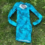 Pretty Little Thing BLUE TIE DYE RIB STITCH DETAIL HIGH NECK LONG SLEEVE CUT OUT BODYCON DRESS Photo 1