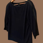 Ann Taylor  Faux Leather Trim Shirt Size Medium‎ Blue/Black Photo 0