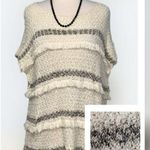 Loft  Cream Open Crochet Knit Drop Shoulder Short Sleeve Fringe Sweater Lg NWT Photo 0