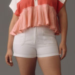 Pilcro Anthropologie Bonfire Rugby Top Pink Cotton Cropped Collared Shirt XXS White Photo 0