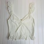 Urban Outfitters  White Eyelet Ruffle Ribbed Crop Top Ruched Bust Sz Medium Photo 0