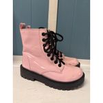 Pink Patent Leather Ankle Boots Black Lace Up Platform Lug Sole Grunge Size 6.5 Photo 3