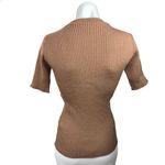 Women's Brown Striped Colorblock Short Sleeve Ribbed Knit Sweater Top Size S Photo 1