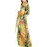 Womens Tropical Leaf Hibiscus Sheer Dress Swim Coverup Maxi Long Sleeve Large Green Photo 8