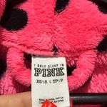 PINK - Victoria's Secret Victoria’s Secret PINK Hot Pink & Black Polka Dot Fuzzy Fleece Robe Size XS/S Photo 3