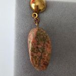 Unakite Jasper Crystal Gold Tone Metal Dangle Pierced Earrings Orange Photo 5
